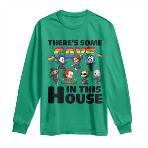 There's Some Gays in This House Long Sleeve Shirt Funny LGBTQ+ Horror Character Pride Mashup TS02 Irish Green Print Your Wear