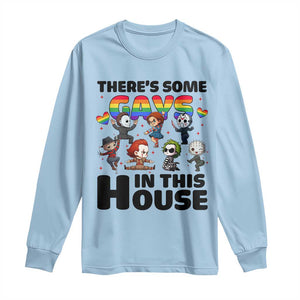 There's Some Gays in This House Long Sleeve Shirt Funny LGBTQ+ Horror Character Pride Mashup TS02 Light Blue Print Your Wear