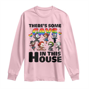 There's Some Gays in This House Long Sleeve Shirt Funny LGBTQ+ Horror Character Pride Mashup TS02 Light Pink Print Your Wear