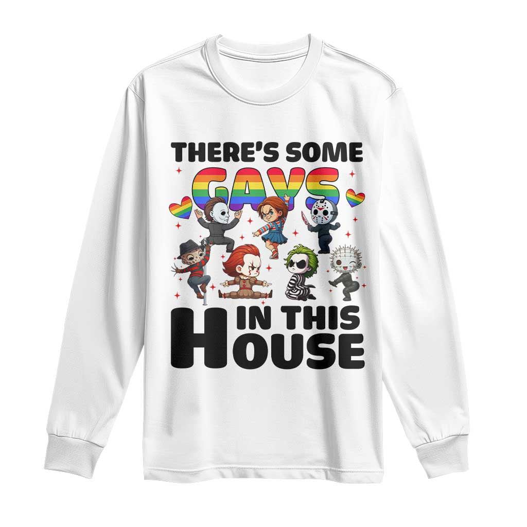 There's Some Gays in This House Long Sleeve Shirt Funny LGBTQ+ Horror Character Pride Mashup TS02 White Print Your Wear