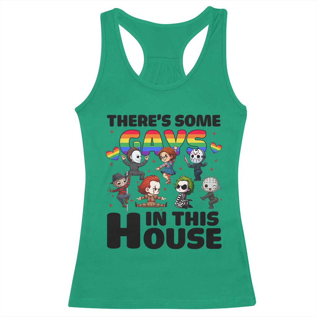 There's Some Gays in This House Racerback Tank Top Funny LGBTQ+ Horror Character Pride Mashup TS02 Irish Green Print Your Wear