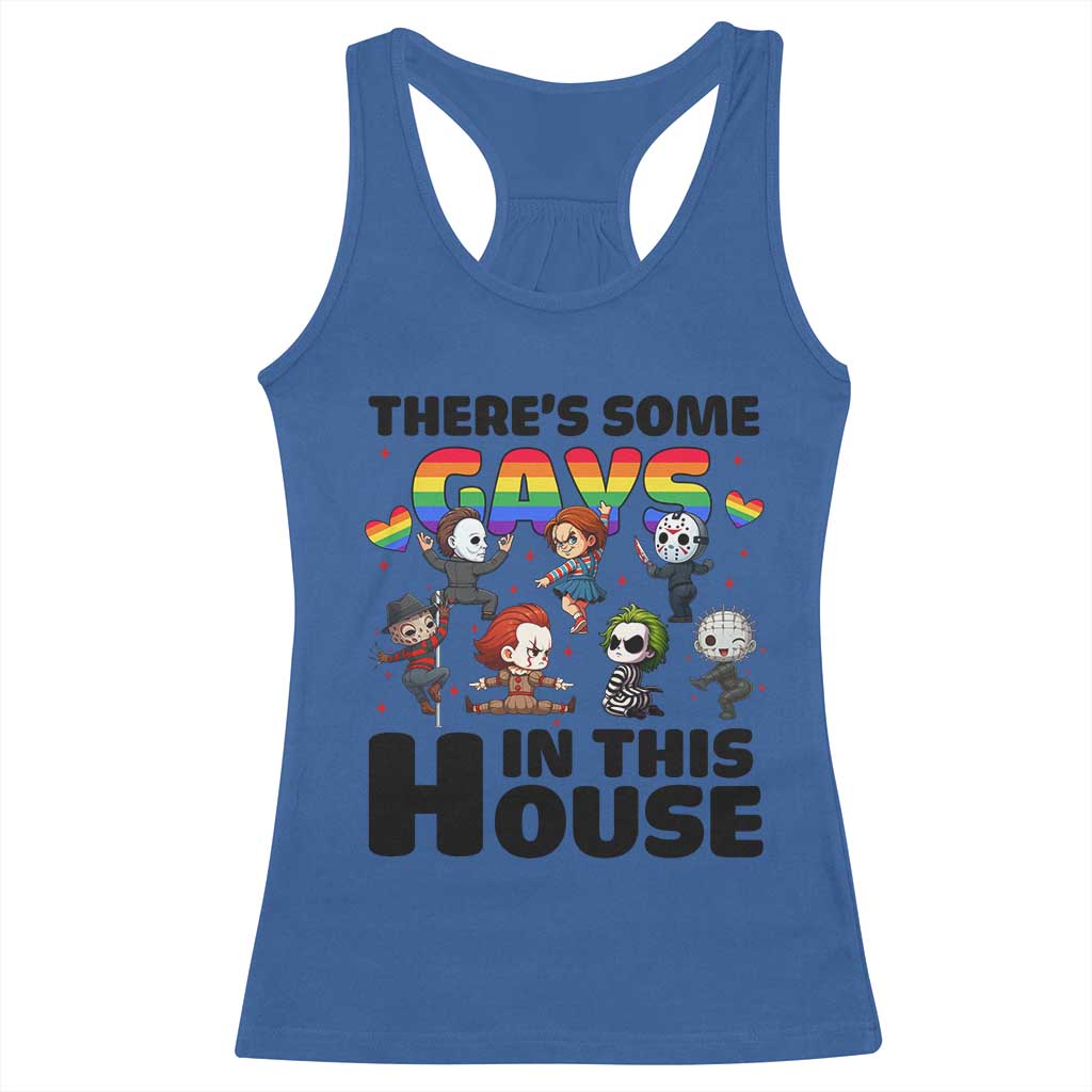 There's Some Gays in This House Racerback Tank Top Funny LGBTQ+ Horror Character Pride Mashup TS02 Royal Blue Print Your Wear