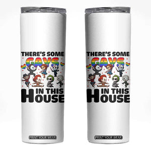 There's Some Gays in This House Skinny Tumbler Funny LGBTQ+ Horror Character Pride Mashup TS02 White Print Your Wear
