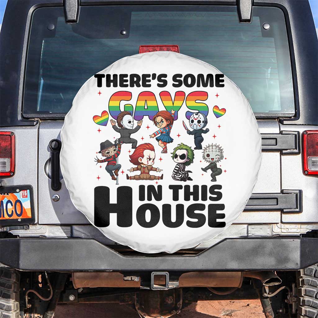 There's Some Gays in This House Spare Tire Cover Funny LGBTQ+ Horror Character Pride Mashup TS02 No hole White Print Your Wear
