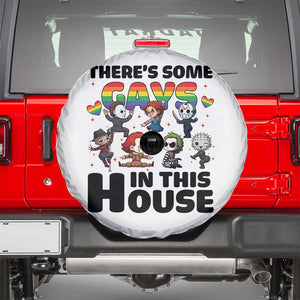 There's Some Gays in This House Spare Tire Cover Funny LGBTQ+ Horror Character Pride Mashup TS02 White Print Your Wear