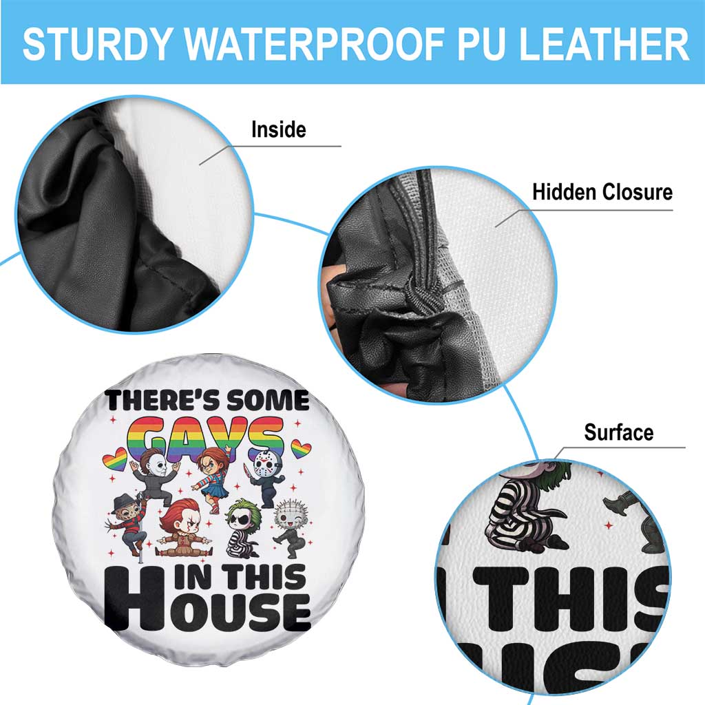 There's Some Gays in This House Spare Tire Cover Funny LGBTQ+ Horror Character Pride Mashup TS02 Print Your Wear