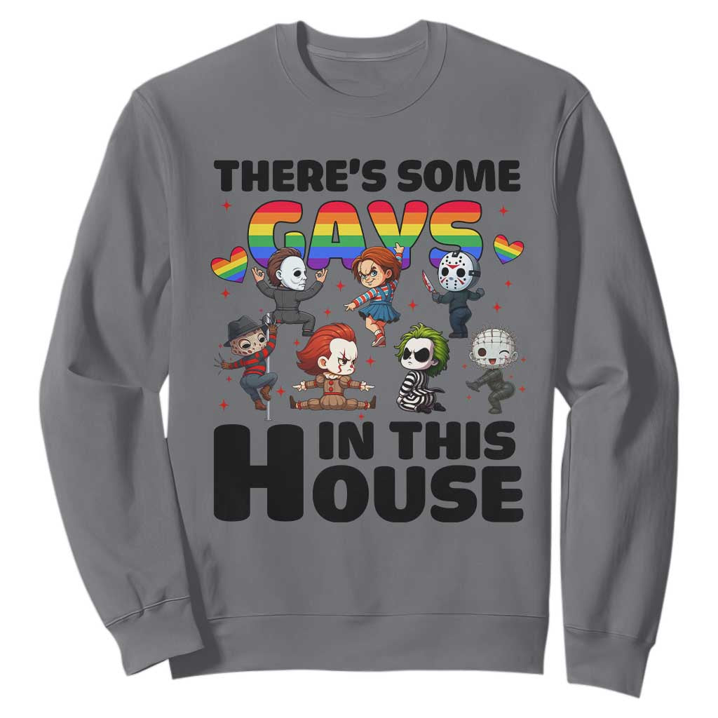 There's Some Gays in This House Sweatshirt Funny LGBTQ+ Horror Character Pride Mashup TS02 Charcoal Print Your Wear