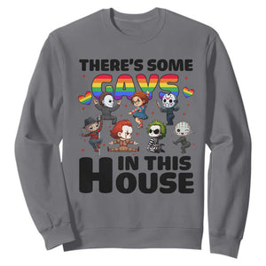 There's Some Gays in This House Sweatshirt Funny LGBTQ+ Horror Character Pride Mashup TS02 Charcoal Print Your Wear