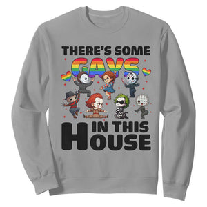 There's Some Gays in This House Sweatshirt Funny LGBTQ+ Horror Character Pride Mashup TS02 Sport Gray Print Your Wear