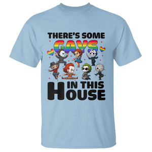 There's Some Gays in This House T Shirt Funny LGBTQ+ Horror Character Pride Mashup TS02 Light Blue Print Your Wear