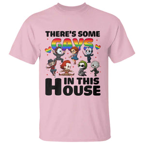 There's Some Gays in This House T Shirt Funny LGBTQ+ Horror Character Pride Mashup TS02 Light Pink Print Your Wear