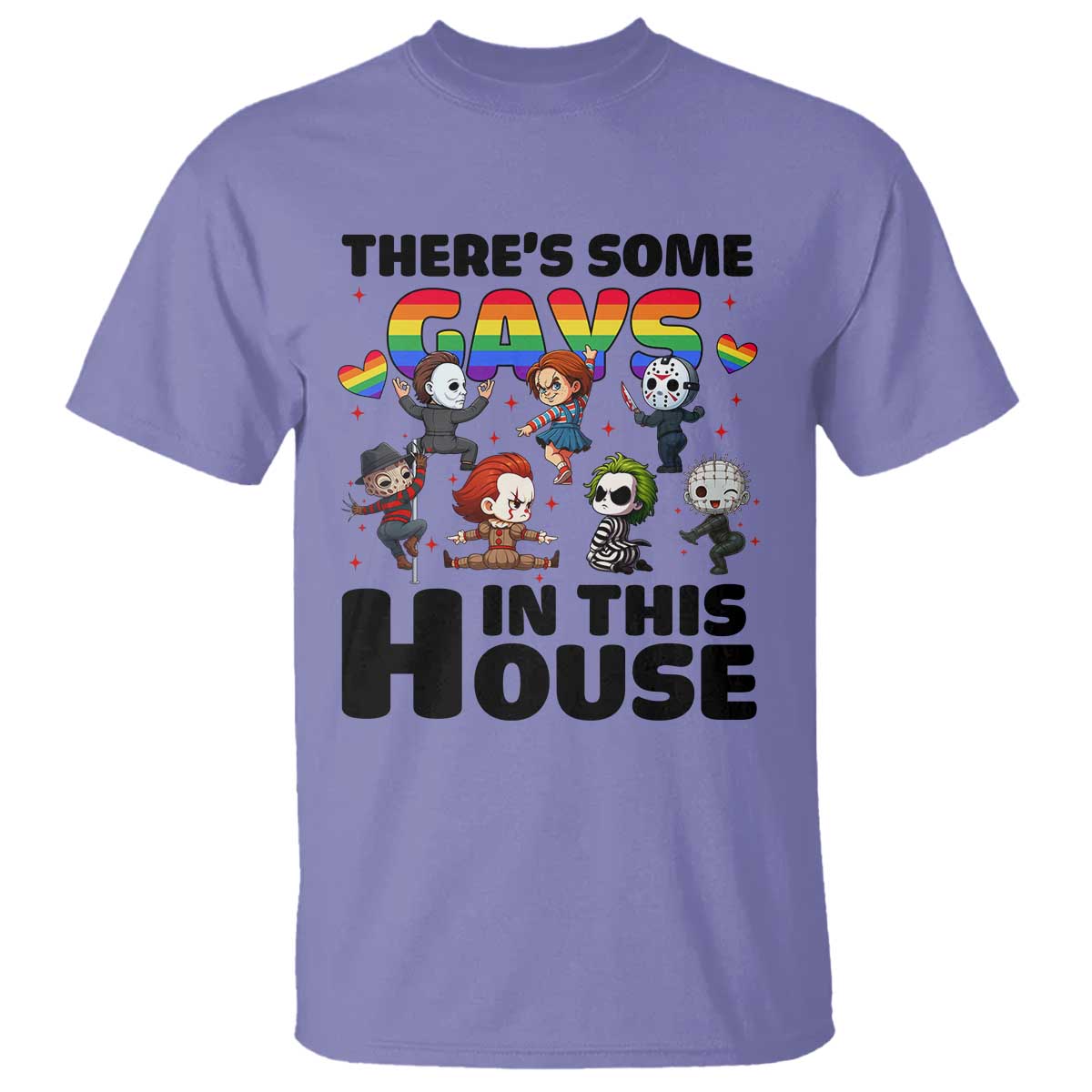 There's Some Gays in This House T Shirt Funny LGBTQ+ Horror Character Pride Mashup TS02 Violet Print Your Wear