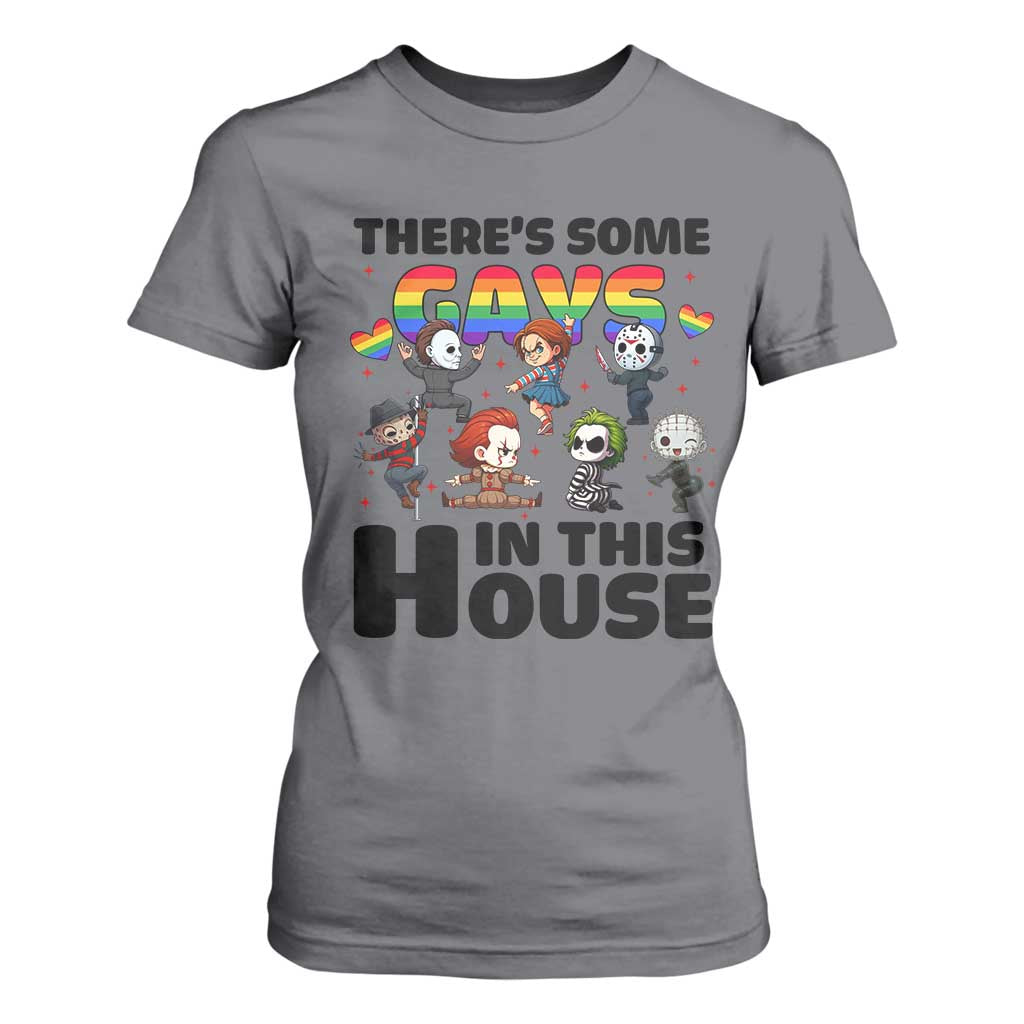 There's Some Gays in This House T Shirt For Women Funny LGBTQ+ Horror Character Pride Mashup TS02 Charcoal Print Your Wear