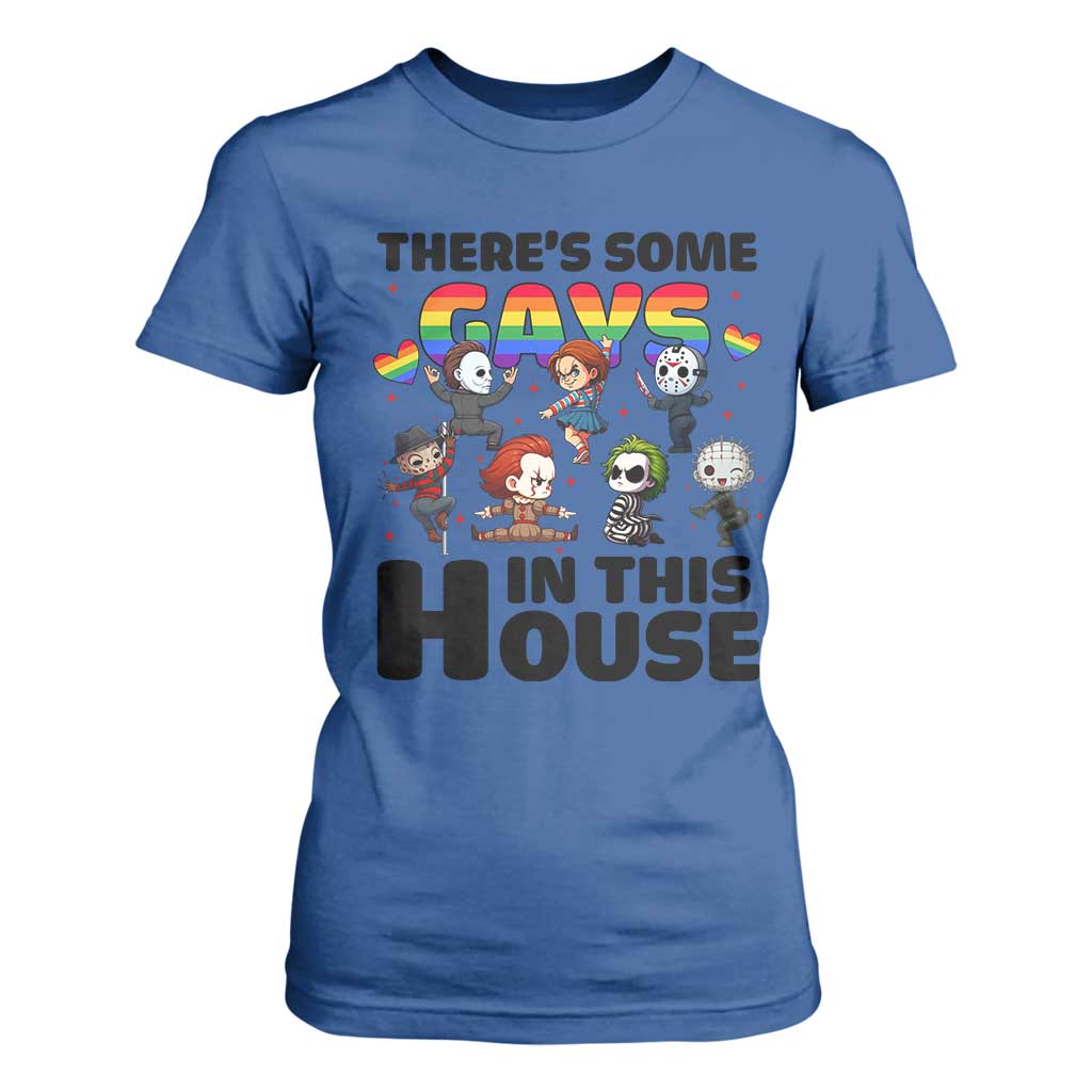 There's Some Gays in This House T Shirt For Women Funny LGBTQ+ Horror Character Pride Mashup TS02 Royal Blue Print Your Wear