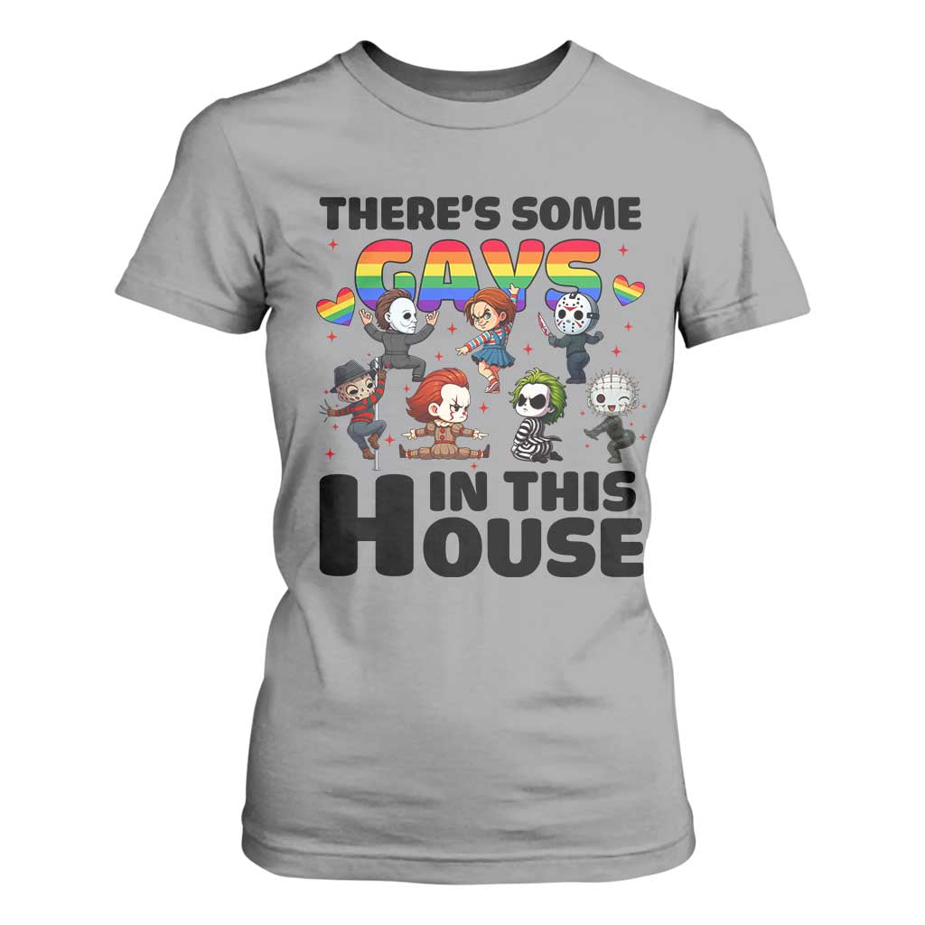 There's Some Gays in This House T Shirt For Women Funny LGBTQ+ Horror Character Pride Mashup TS02 Sport Gray Print Your Wear