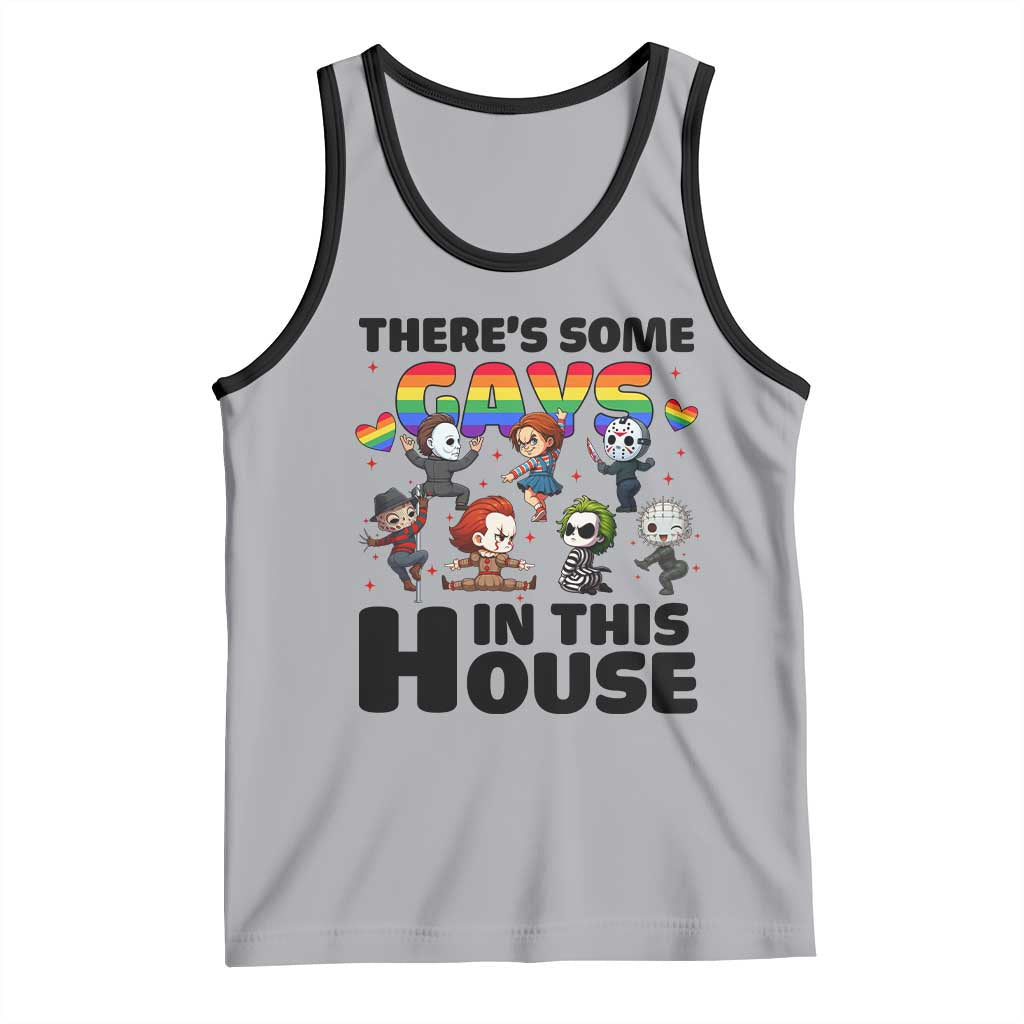 There's Some Gays in This House Tank Top Funny LGBTQ+ Horror Character Pride Mashup TS02 Athletic Heather Black Print Your Wear