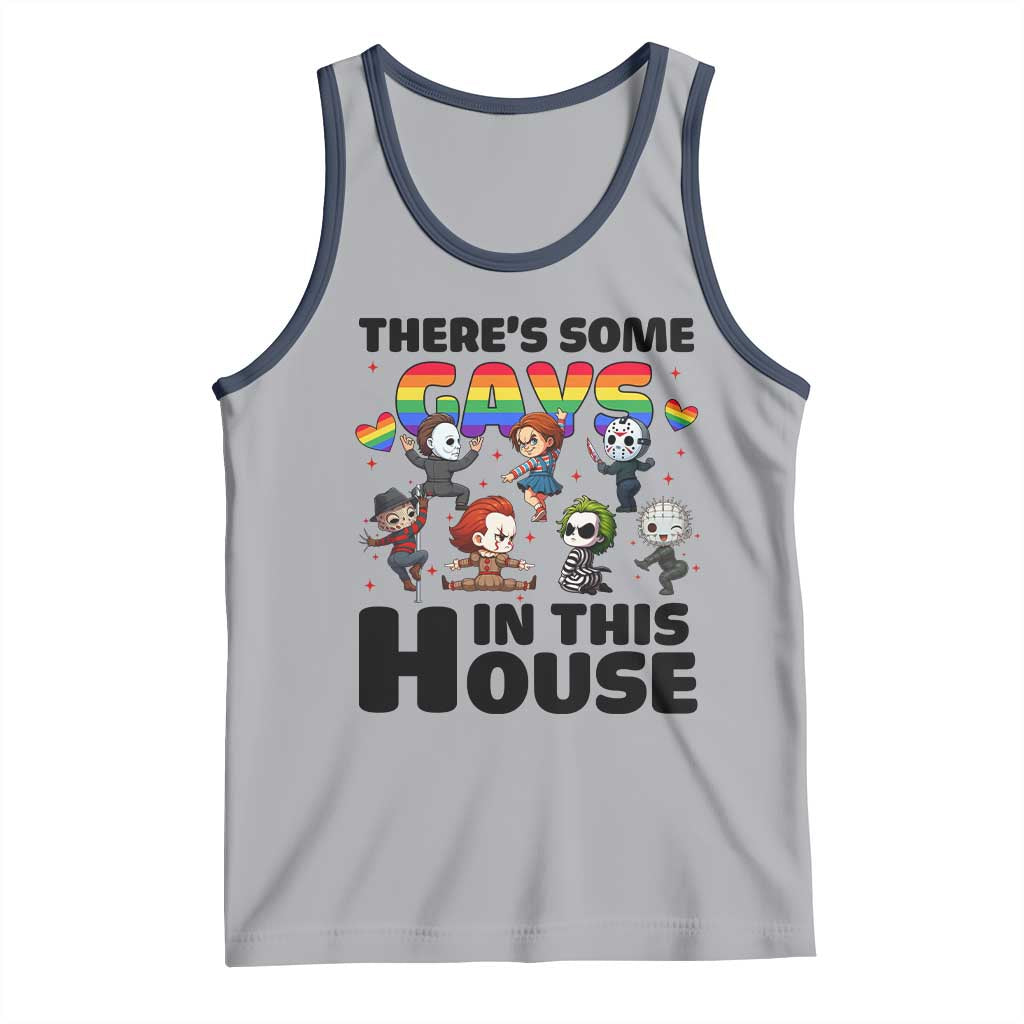 There's Some Gays in This House Tank Top Funny LGBTQ+ Horror Character Pride Mashup TS02 Athletic Heather Navy Print Your Wear