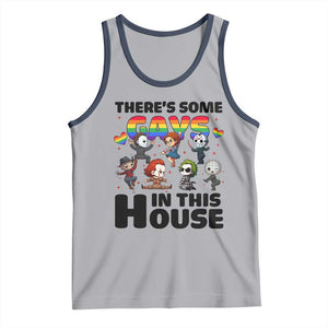 There's Some Gays in This House Tank Top Funny LGBTQ+ Horror Character Pride Mashup TS02 Athletic Heather Navy Print Your Wear