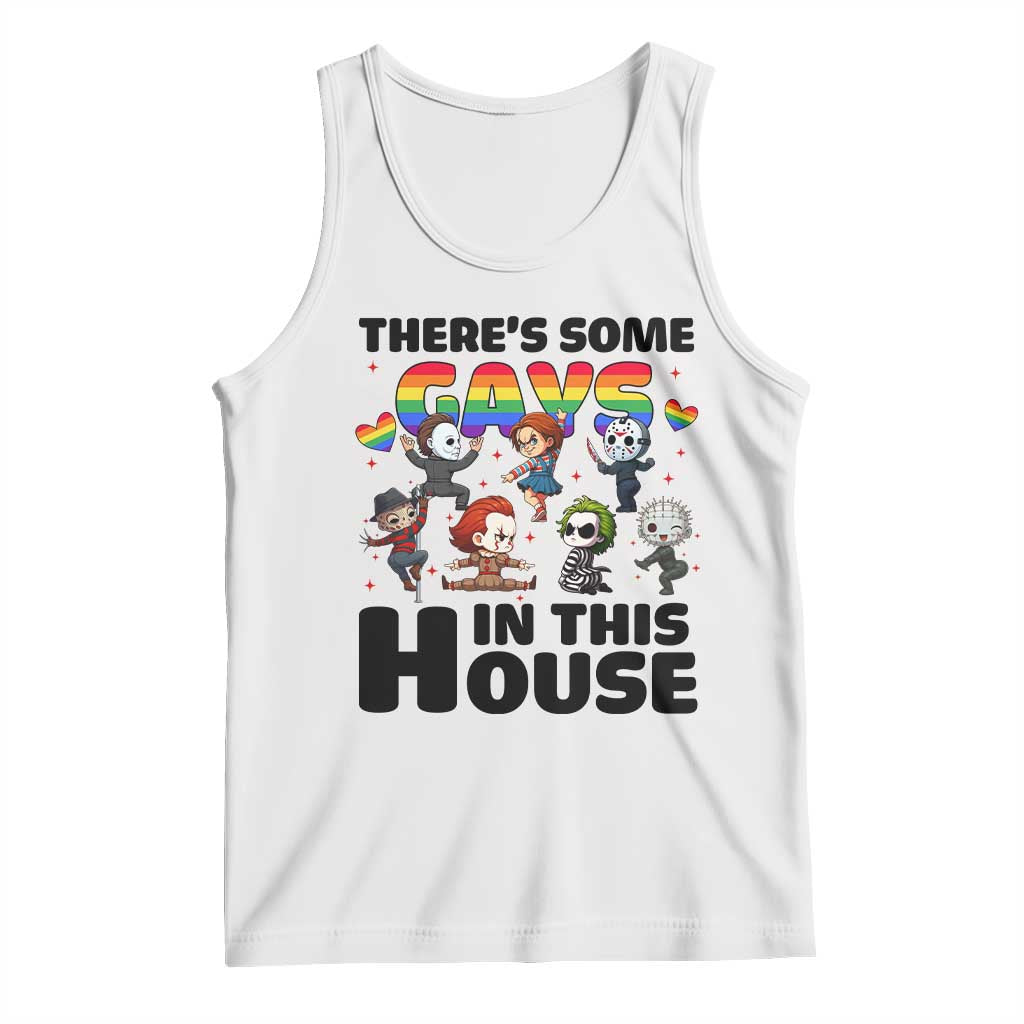 There's Some Gays in This House Tank Top Funny LGBTQ+ Horror Character Pride Mashup TS02 White Print Your Wear