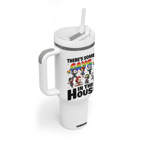 There's Some Gays in This House Tumbler With Handle Funny LGBTQ+ Horror Character Pride Mashup TS02 Print Your Wear
