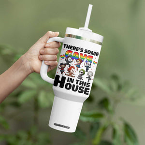 There's Some Gays in This House Tumbler With Handle Funny LGBTQ+ Horror Character Pride Mashup TS02 Print Your Wear