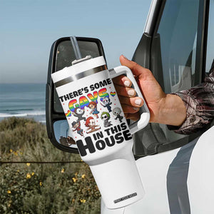 There's Some Gays in This House Tumbler With Handle Funny LGBTQ+ Horror Character Pride Mashup TS02 Print Your Wear