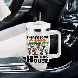 There's Some Gays in This House Tumbler With Handle Funny LGBTQ+ Horror Character Pride Mashup TS02 Print Your Wear