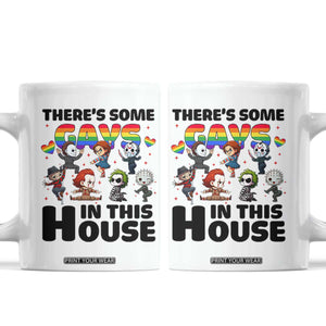 There's Some Gays in This House Coffee Mug Funny LGBTQ+ Horror Character Pride Mashup TS02 White Print Your Wear