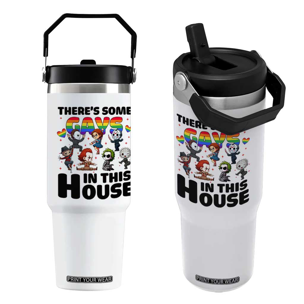 There's Some Gays in This House Flip Straw Tumbler Funny LGBTQ+ Horror Character Pride Mashup TS02 One Size: 30 oz White Print Your Wear