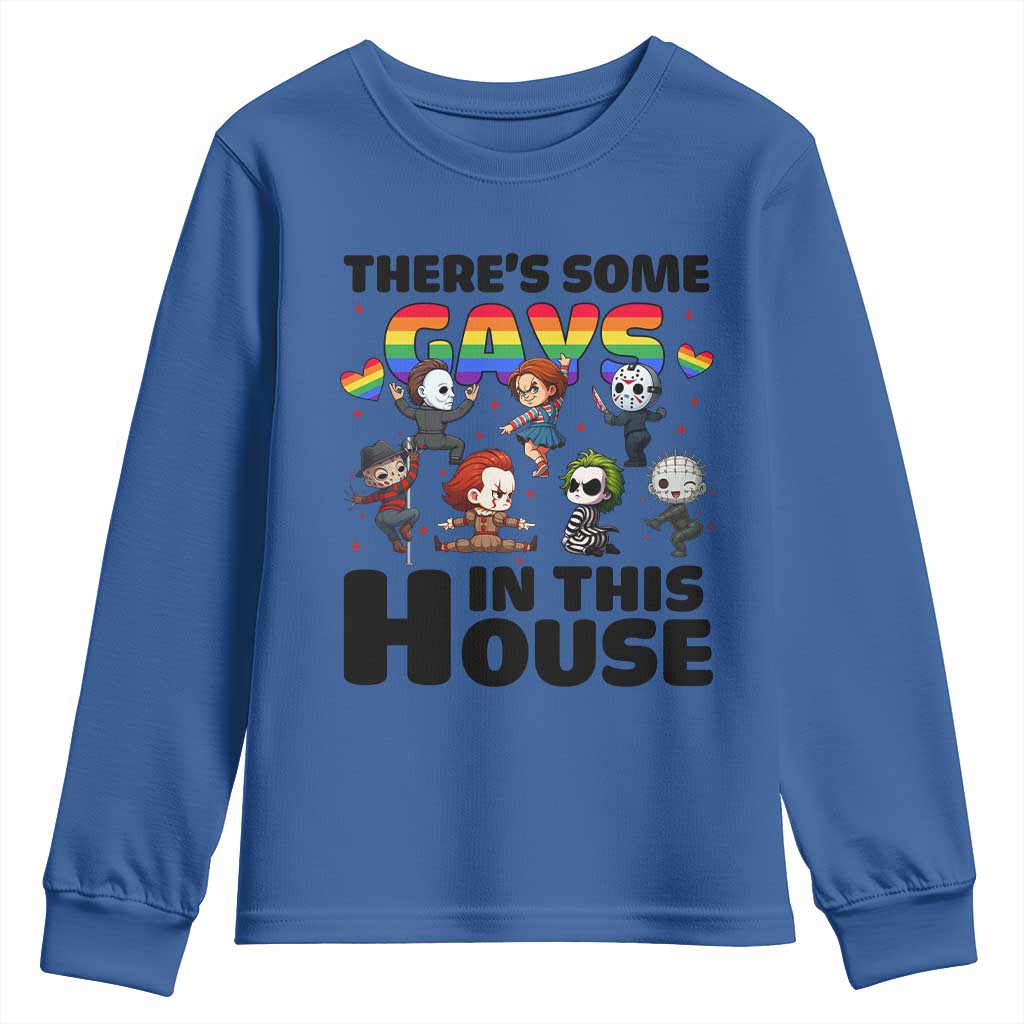 There's Some Gays in This House Youth Sweatshirt Funny LGBTQ+ Horror Character Pride Mashup TS02 Royal Blue Print Your Wear