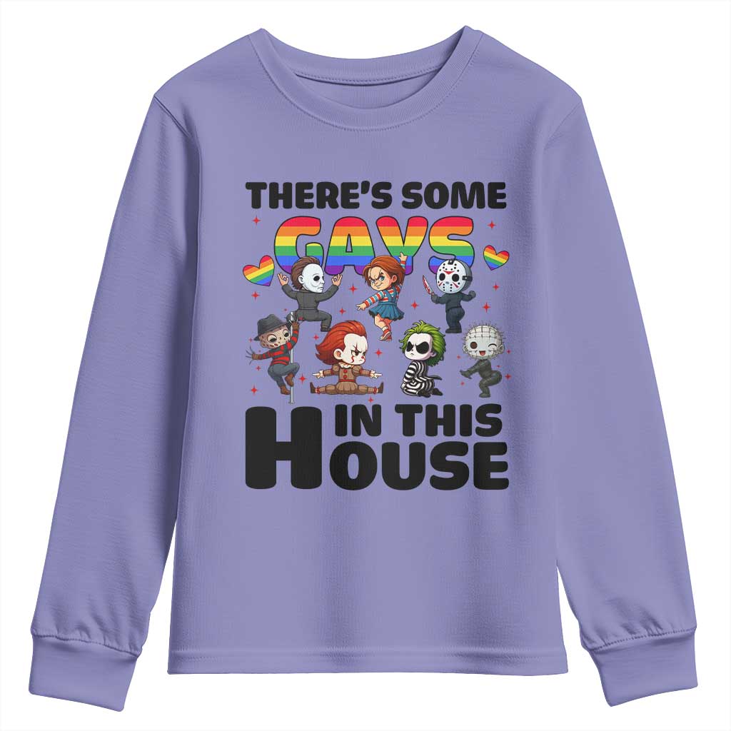There's Some Gays in This House Youth Sweatshirt Funny LGBTQ+ Horror Character Pride Mashup TS02 Violet Print Your Wear
