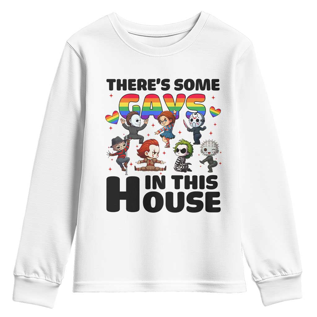 There's Some Gays in This House Youth Sweatshirt Funny LGBTQ+ Horror Character Pride Mashup TS02 White Print Your Wear