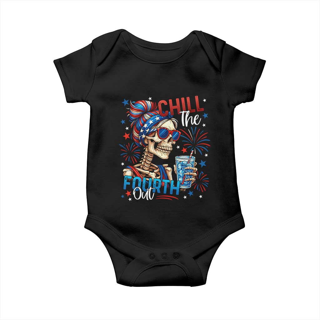 Chill the Fourth Out Skeleton Baby Onesie Funny Patriotic 4th of July Fireworks Party TS02 Black Print Your Wear