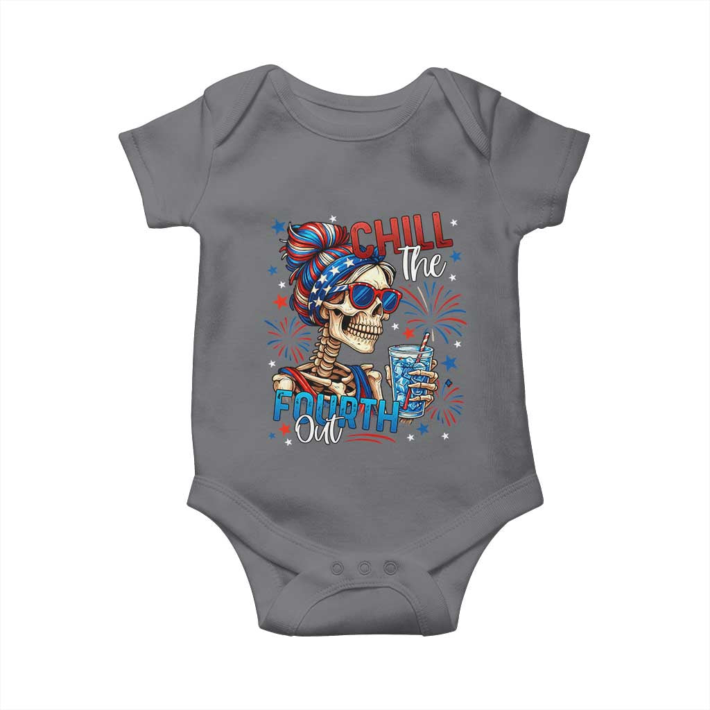 Chill the Fourth Out Skeleton Baby Onesie Funny Patriotic 4th of July Fireworks Party TS02 Charcoal Print Your Wear