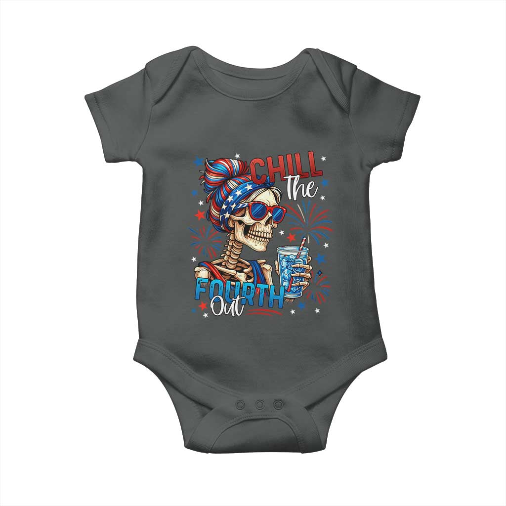 Chill the Fourth Out Skeleton Baby Onesie Funny Patriotic 4th of July Fireworks Party TS02 Dark Heather Print Your Wear