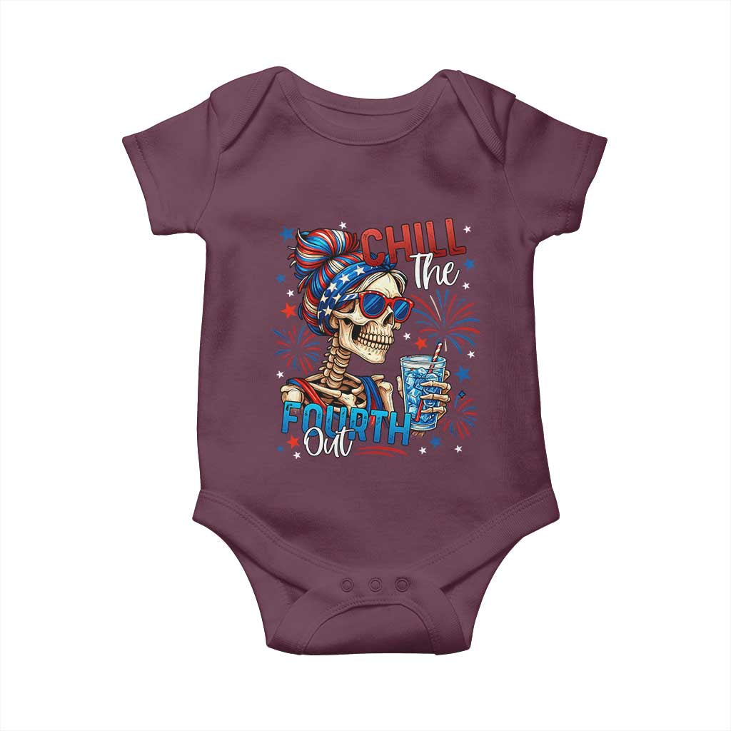 Chill the Fourth Out Skeleton Baby Onesie Funny Patriotic 4th of July Fireworks Party TS02 Maroon Print Your Wear