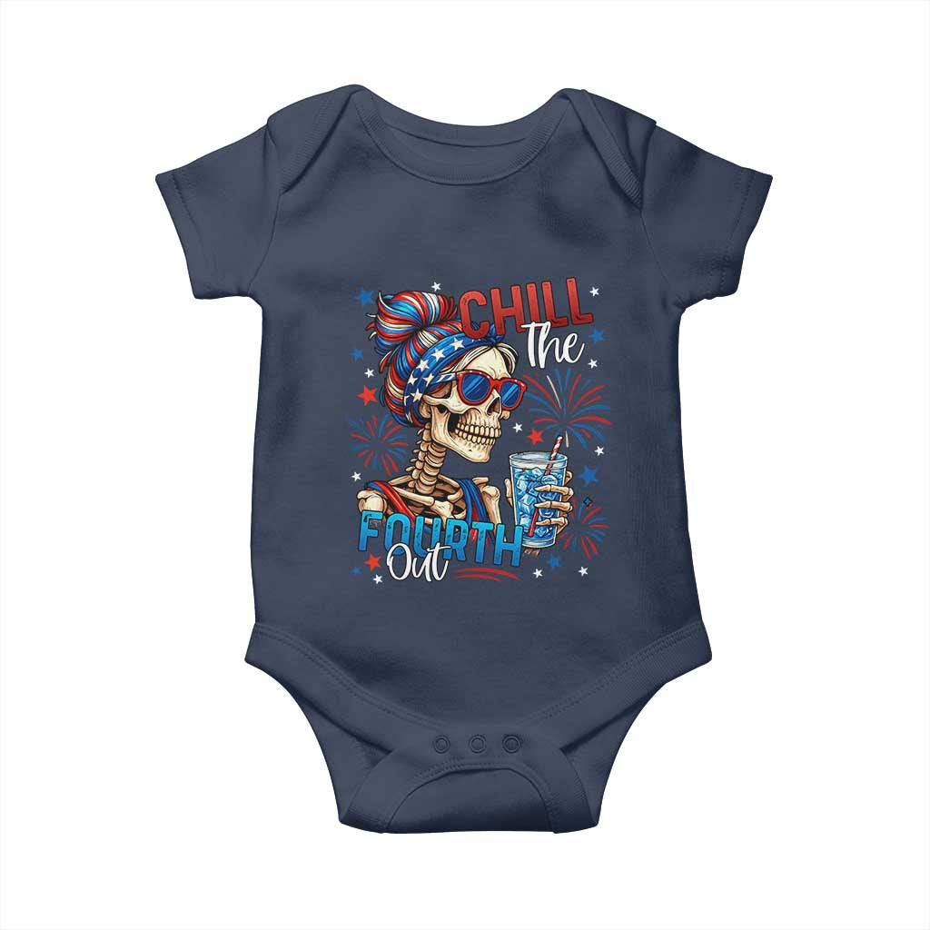 Chill the Fourth Out Skeleton Baby Onesie Funny Patriotic 4th of July Fireworks Party TS02 Navy Print Your Wear