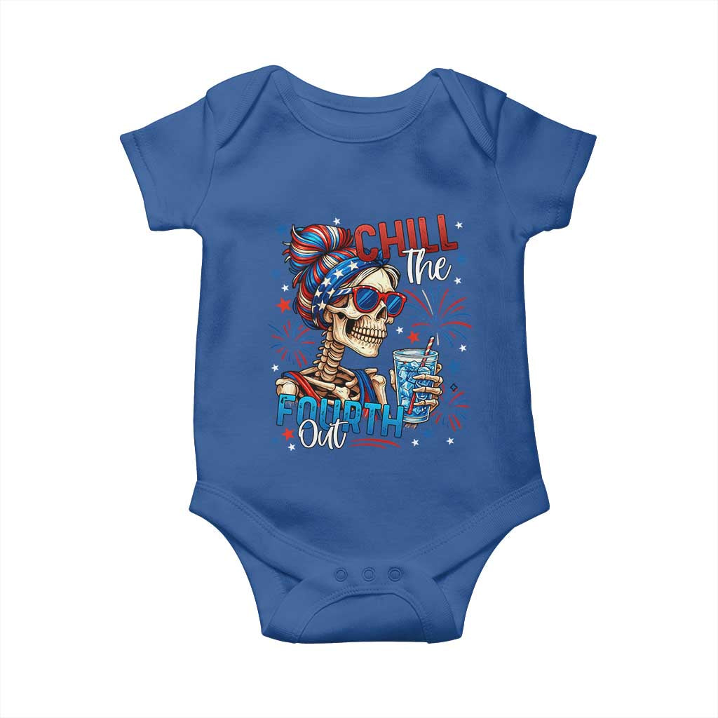 Chill the Fourth Out Skeleton Baby Onesie Funny Patriotic 4th of July Fireworks Party TS02 Royal Blue Print Your Wear