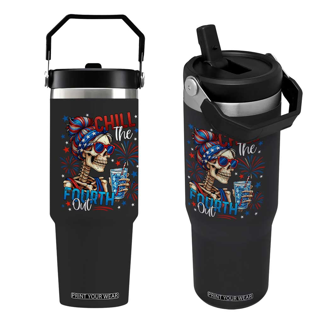 Chill the Fourth Out Skeleton Flip Straw Tumbler Funny Patriotic 4th of July Fireworks Party TS02 One Size: 30 oz Black Print Your Wear