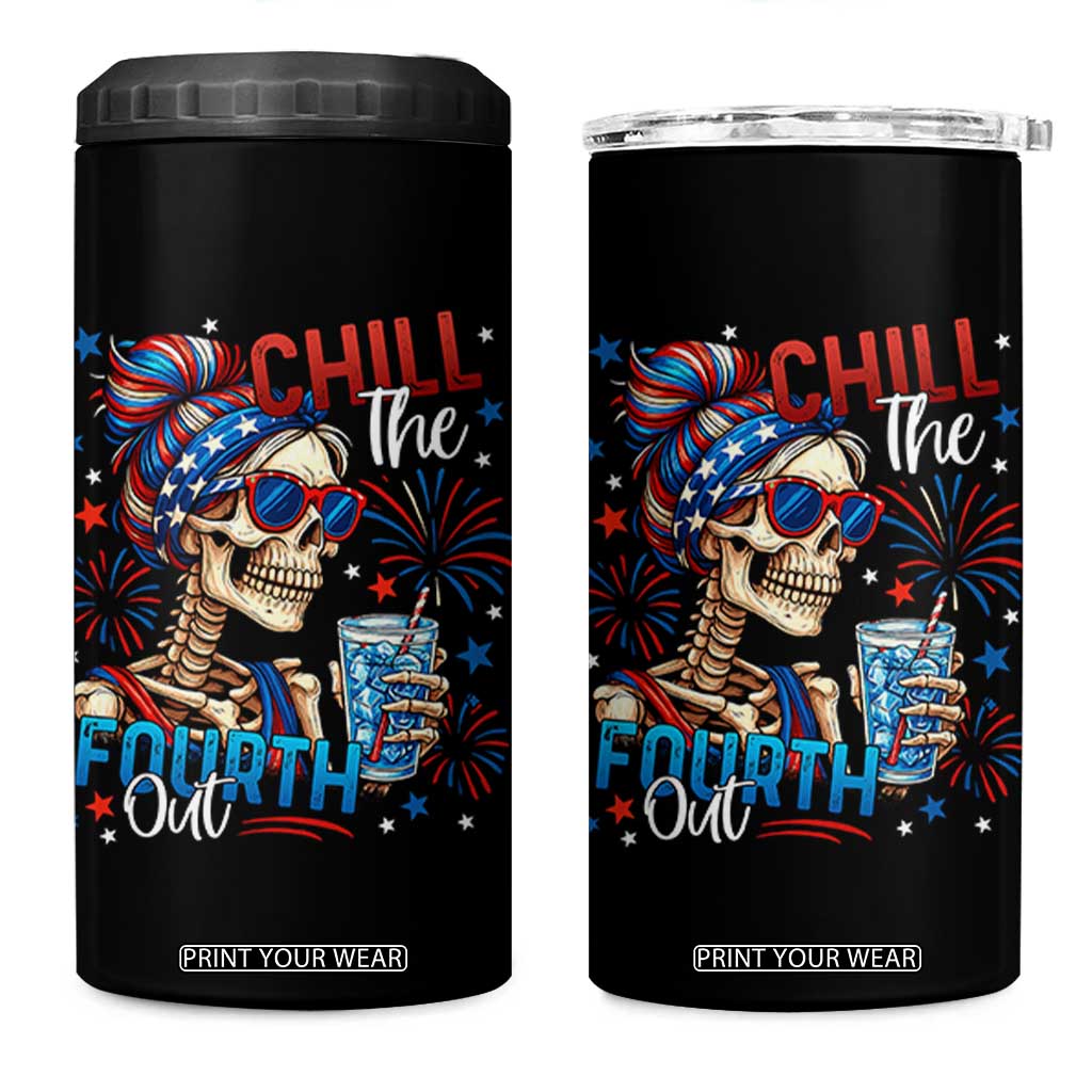Chill the Fourth Out Skeleton 4 in 1 Can Cooler Tumbler Funny Patriotic 4th of July Fireworks Party TS02 One Size: 16 oz Black Print Your Wear