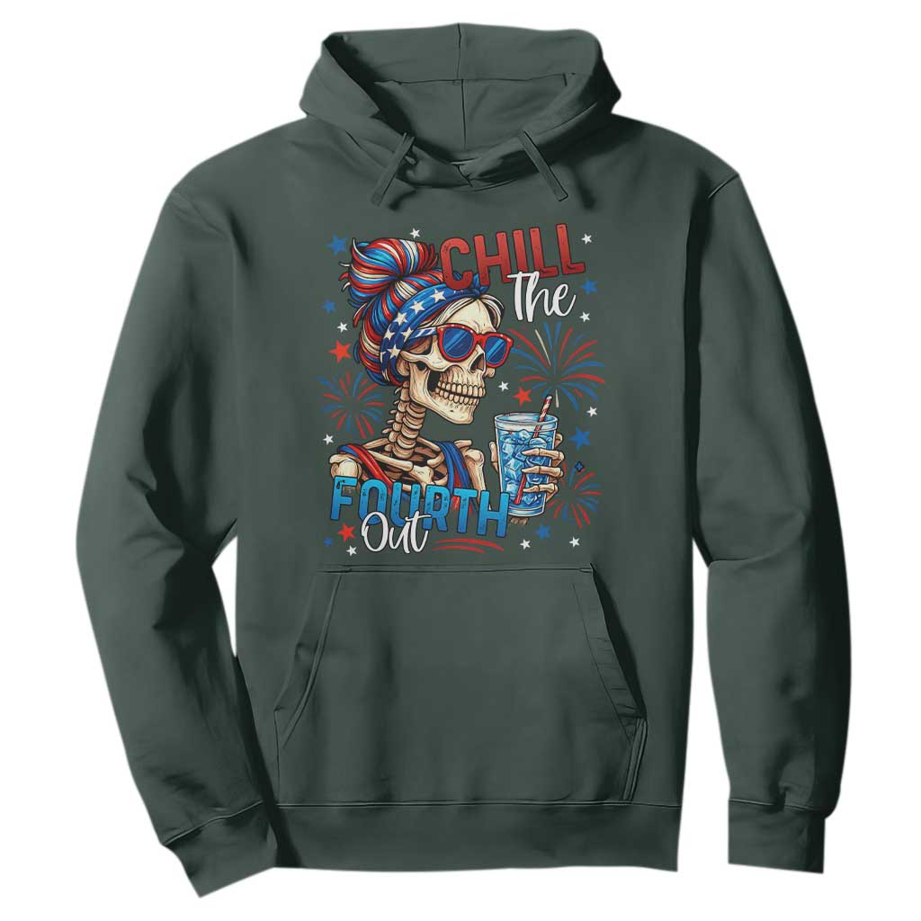 Chill the Fourth Out Skeleton Hoodie Funny Patriotic 4th of July Fireworks Party TS02 Dark Forest Green Print Your Wear
