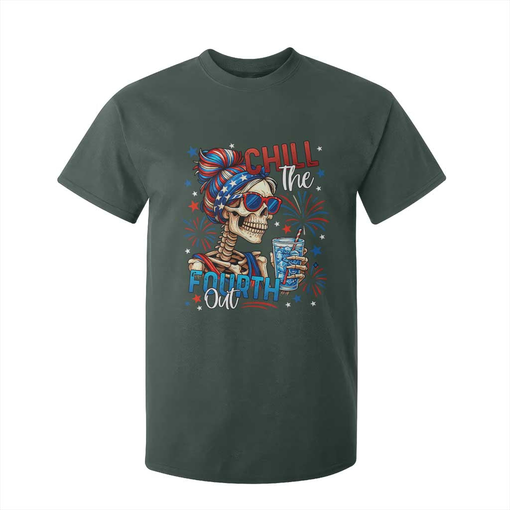 Chill the Fourth Out Skeleton T Shirt For Kid Funny Patriotic 4th of July Fireworks Party TS02 Dark Forest Green Print Your Wear