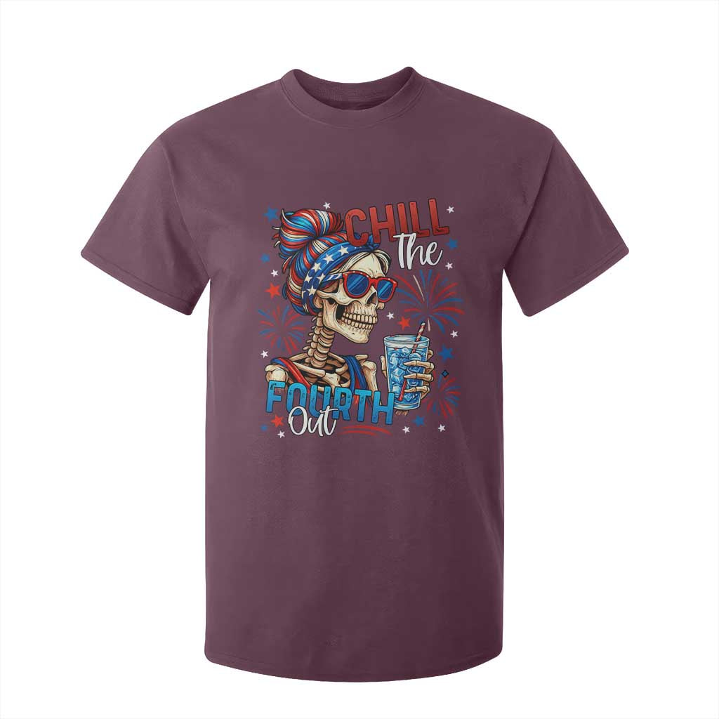 Chill the Fourth Out Skeleton T Shirt For Kid Funny Patriotic 4th of July Fireworks Party TS02 Maroon Print Your Wear