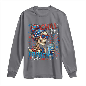 Chill the Fourth Out Skeleton Long Sleeve Shirt Funny Patriotic 4th of July Fireworks Party TS02 Charcoal Print Your Wear