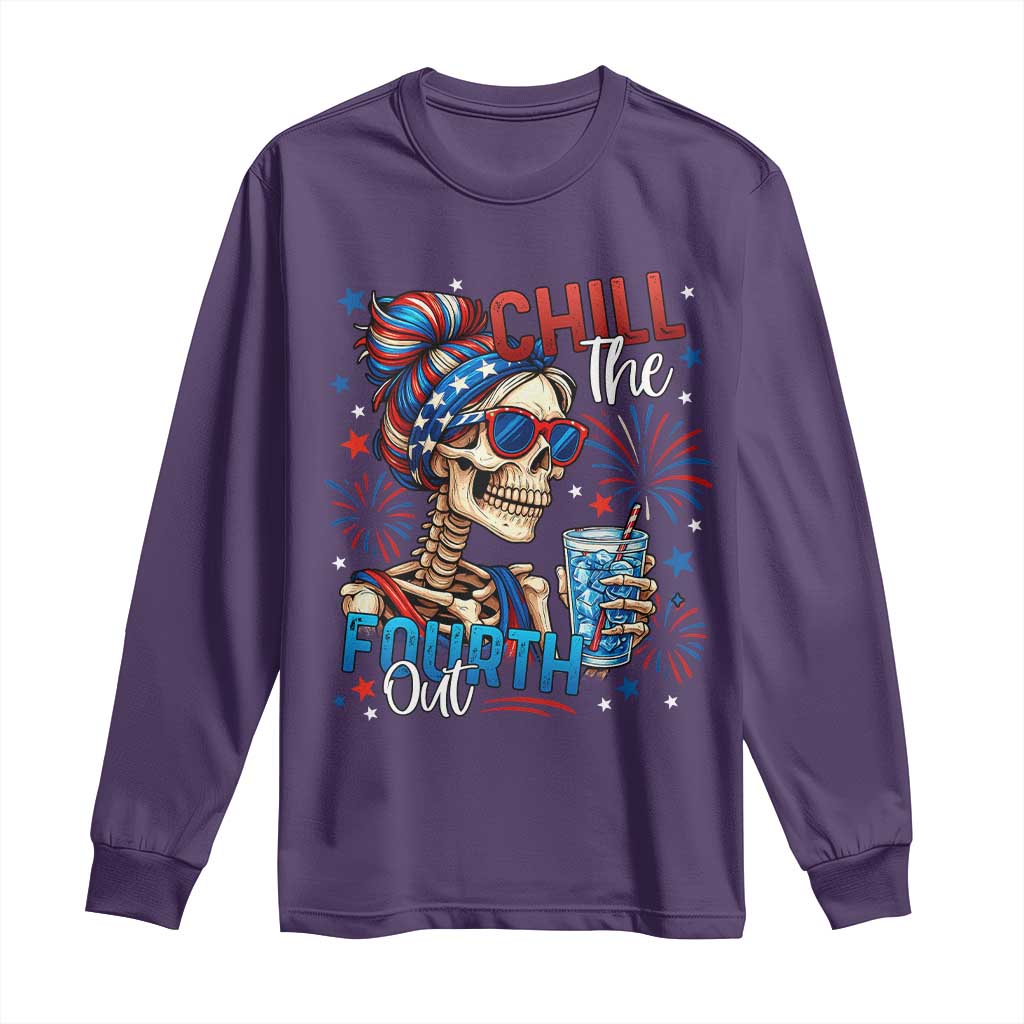 Chill the Fourth Out Skeleton Long Sleeve Shirt Funny Patriotic 4th of July Fireworks Party TS02 Purple Print Your Wear
