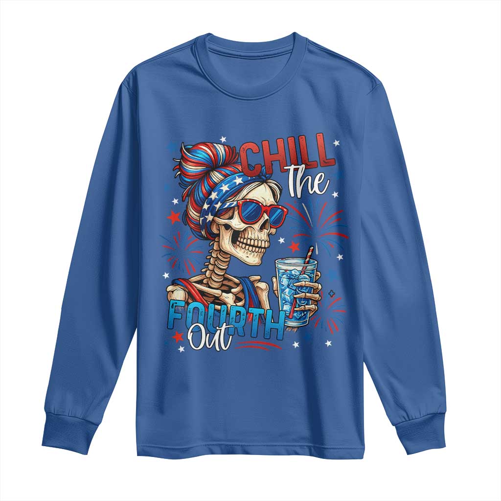 Chill the Fourth Out Skeleton Long Sleeve Shirt Funny Patriotic 4th of July Fireworks Party TS02 Royal Blue Print Your Wear