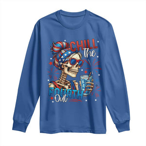 Chill the Fourth Out Skeleton Long Sleeve Shirt Funny Patriotic 4th of July Fireworks Party TS02 Royal Blue Print Your Wear