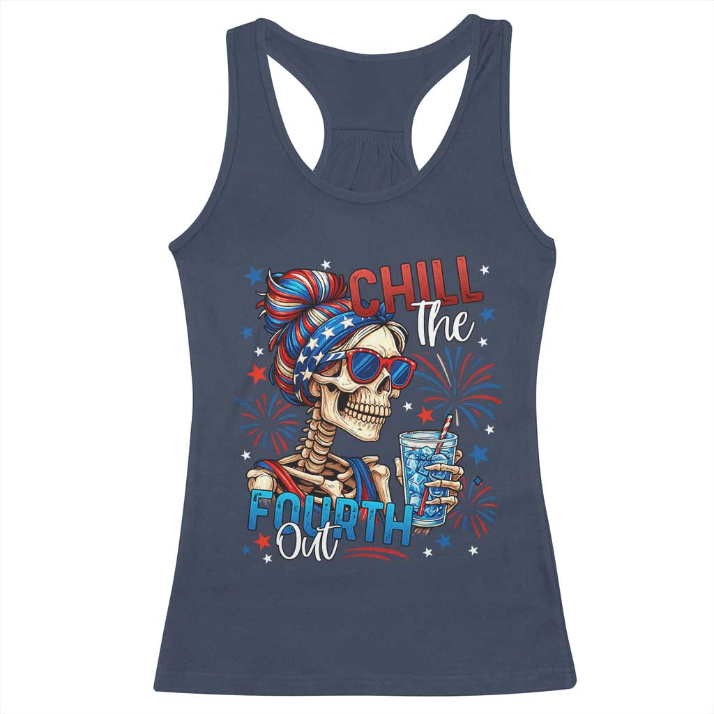 Chill the Fourth Out Skeleton Racerback Tank Top Funny Patriotic 4th of July Fireworks Party TS02 Navy Print Your Wear