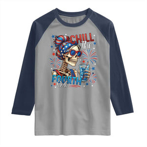 Chill the Fourth Out Skeleton Raglan Shirt Funny Patriotic 4th of July Fireworks Party TS02 Sport Gray Navy Print Your Wear