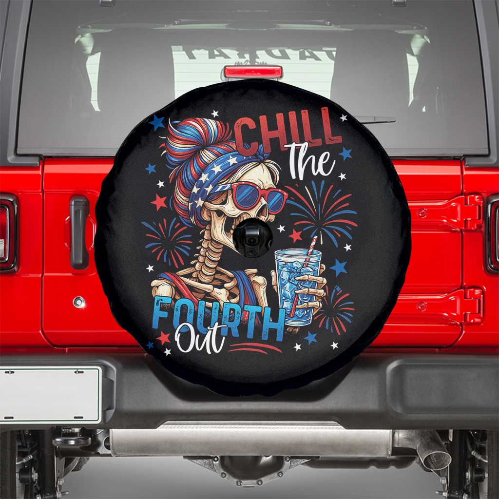 Chill the Fourth Out Skeleton Spare Tire Cover Funny Patriotic 4th of July Fireworks Party TS02 Black Print Your Wear